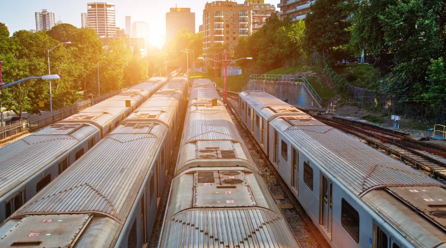 Stock image of multiple subway cars.
