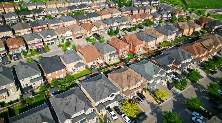 Stock photo of an aerial view of a residential area.