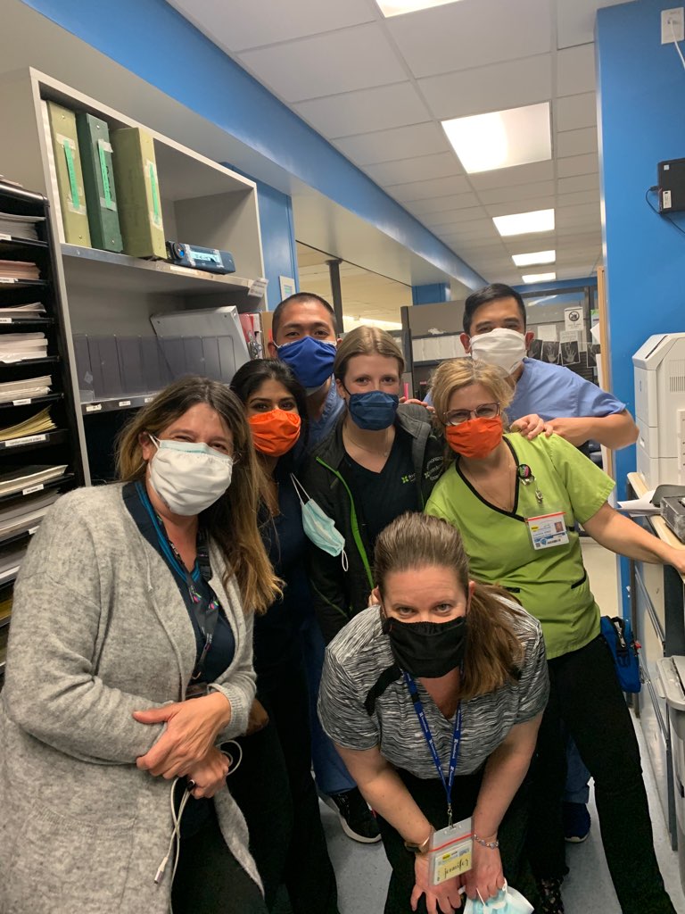 Nurses at Sunnybrook Hospital posing with their new masks from Linda