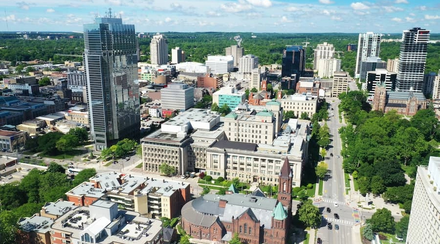 Aerial view of a town.