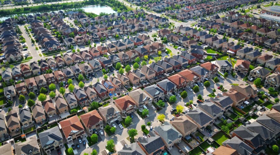 Aerial view of a residential area.