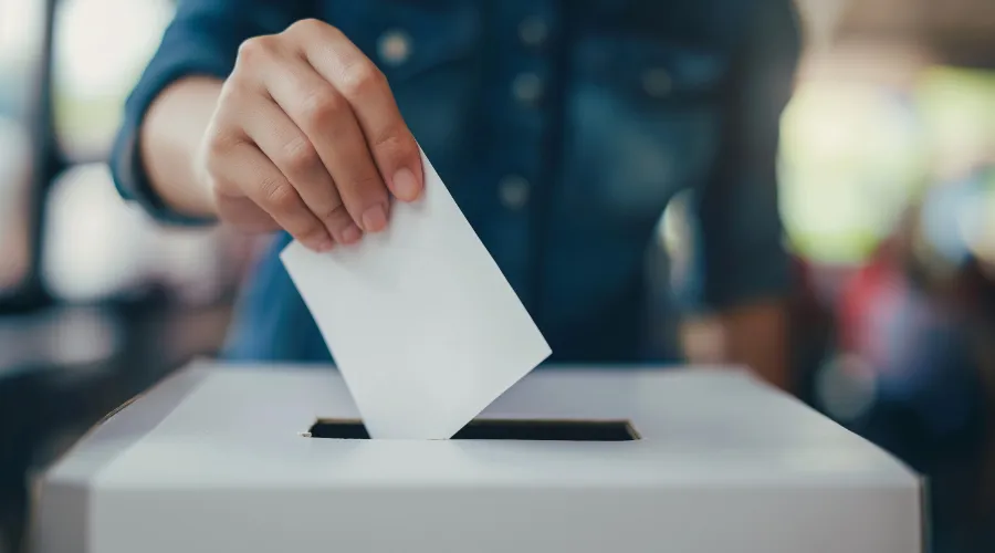 Photo of a person casting their vote.